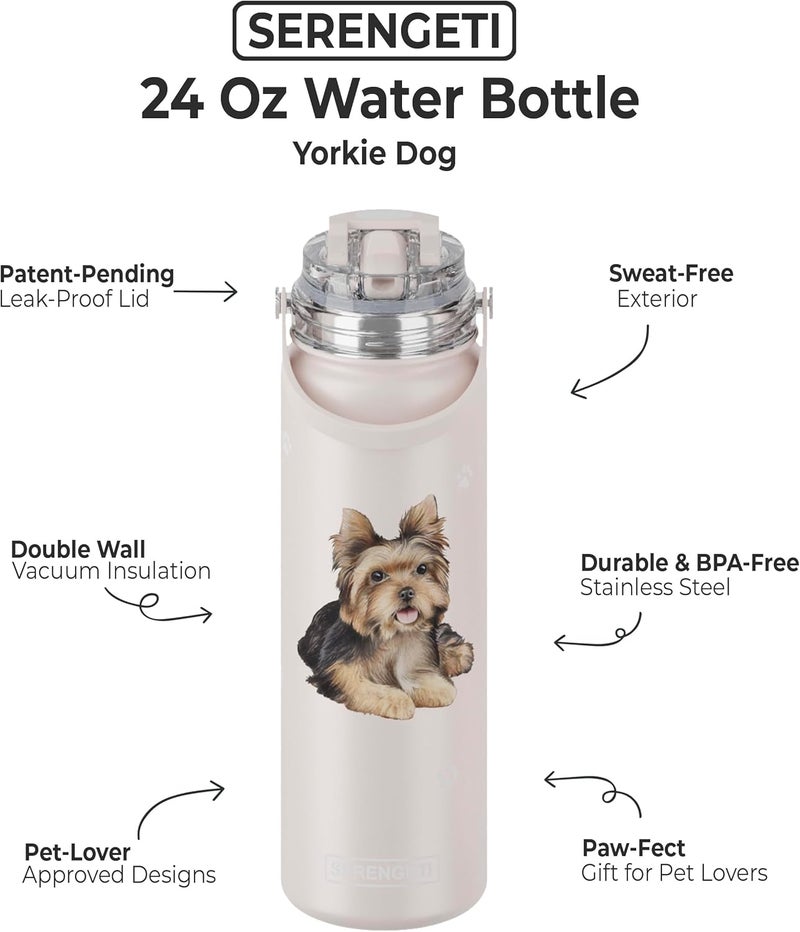 ES Pets SERENGETI 24 Oz Water Bottle Stainless Steel with Spill Proof Lid - Double walled Vacuum Insulated water flask - Realistic 3D Print of your favorite dog (Yorkie) - Image 1